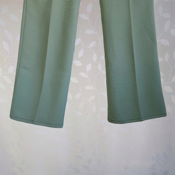 Vintage 70s High Rise Waffle Knit Flared Leg Comfy Trousers Lee Sage Green - Picture 6 of 16